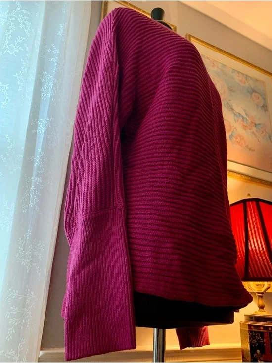 Rachel Zoe Magenta Off-the-Shoulder Hi Low Pullover Sweater - Picture 3 of 8